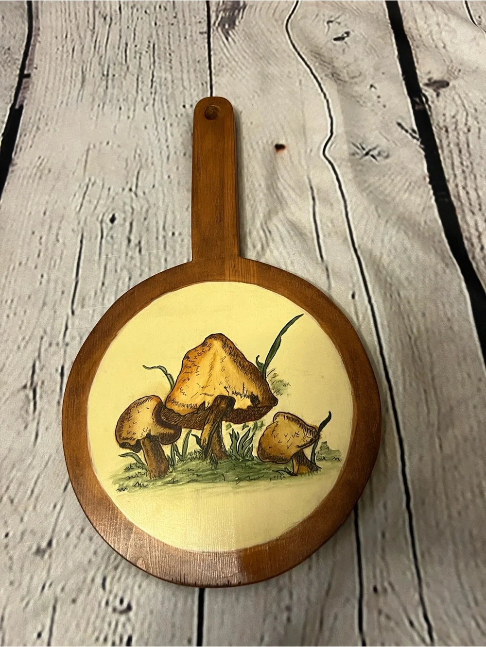 Vintage Hand Painted Mushroom Wood Cutting Board Wall Decor Cottagecore 13”